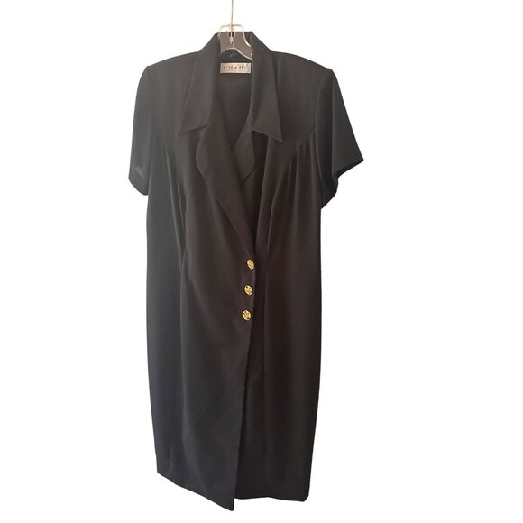 Chaus Womens Black Dress 14W Gold Buttons Short Sleeve Machine Washable - Picture 1 of 8